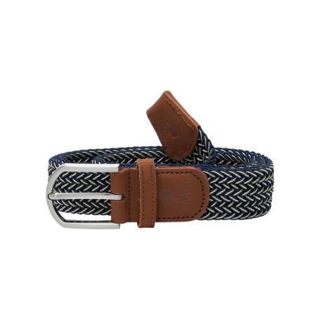 Ceinture tressée élastique bleu marine et beige...