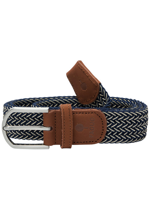 Ceinture tressée élastique bleu marine et beige...