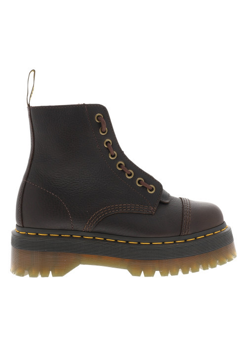 Bottines Sinclair en cuir brunes à talon plateau pourvues d'une fermeture zippée