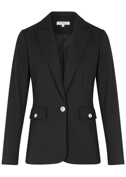 Blazer noir à coupe ajustée pourvu d'un col à revers et de manches longues