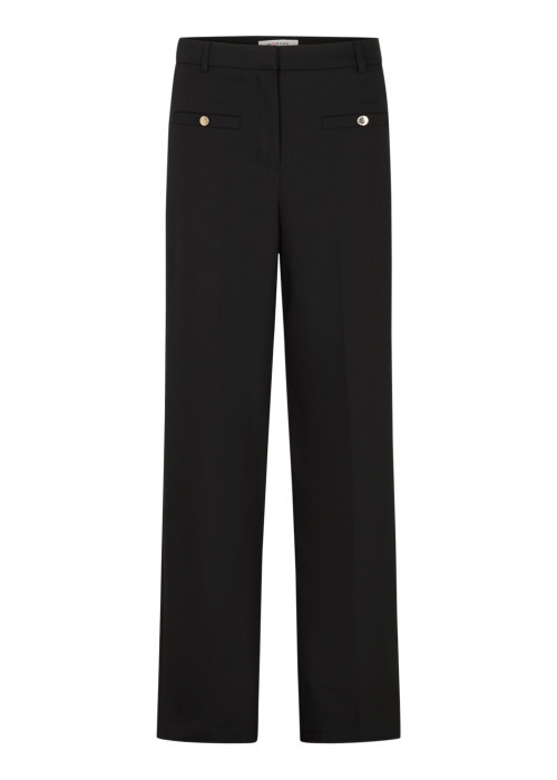 Pantalon chino noir pourvu d'une coupe droite et de plis à l'avant