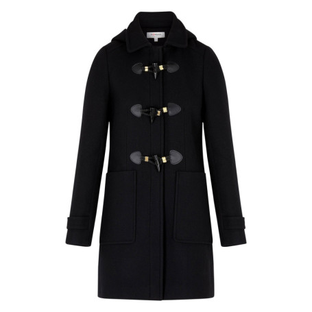 Manteau noir à coupe droite pourvu d'un col à...