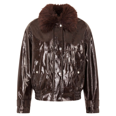 Blouson marron à coupe droite pourvu d'un col à...