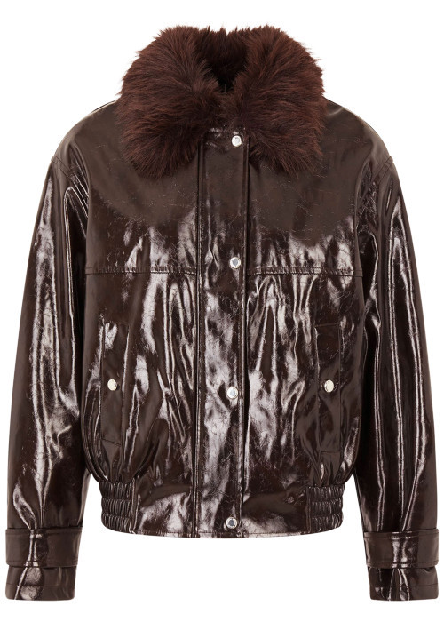 Blouson marron à coupe droite pourvu d'un col à...