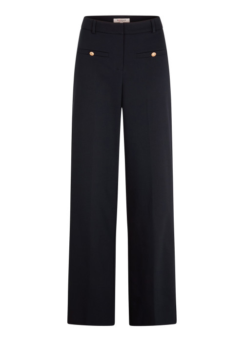 Pantalon chino marine pourvu d'une coupe ample et de plis à l'avant