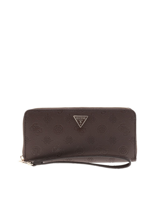 Portefeuille chocolat avec motifs monogramme muni d'une fermeture à zip