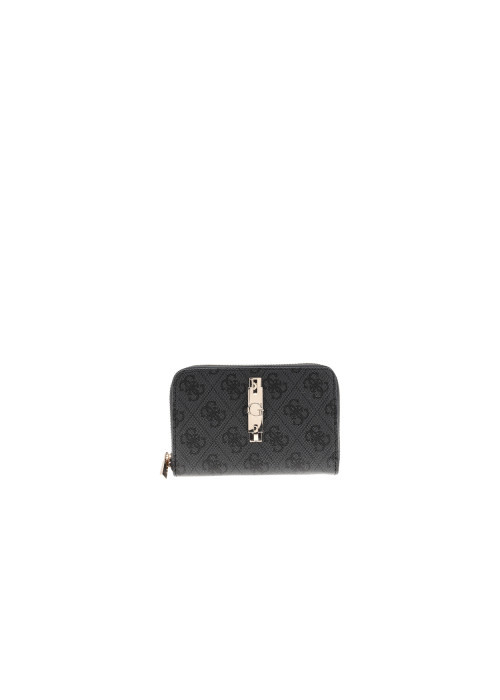 Portefeuille noir à motifs monogramme muni d'une fermeture à zip