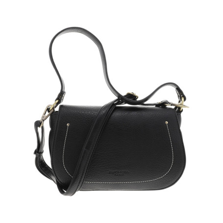 Sac à bandoulière noir en simili-cuir grainé et...