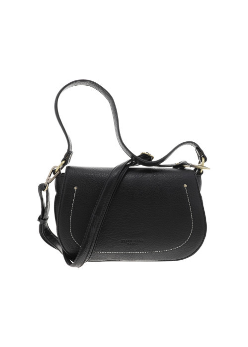 Sac à bandoulière noir en simili-cuir grainé et...