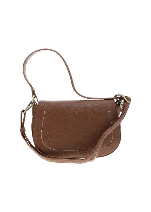 Sac à bandoulière marron en simili-cuir grainé orné de rivets décoratifs