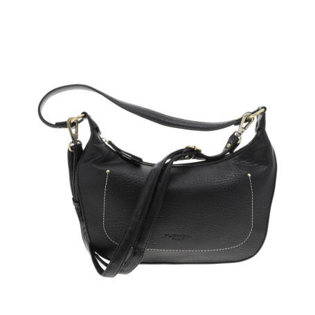 Sac à bandoulière noir en simili-cuir grainé et...