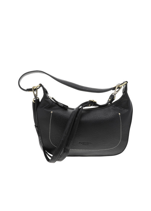 Sac à bandoulière noir en simili-cuir grainé et fermeture zippée
