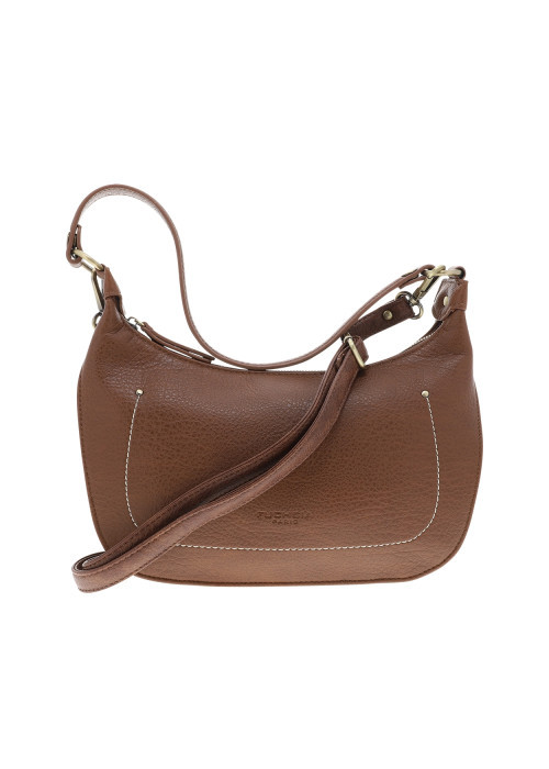 Sac à bandoulière marron imitation cuir grainé...