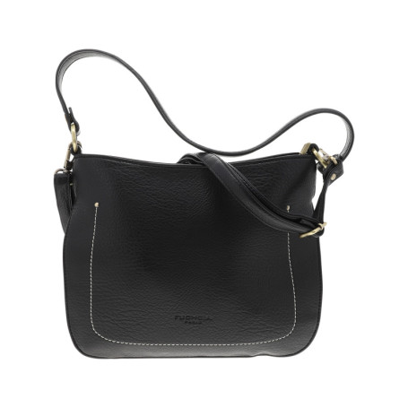 Sac à bandoulière noir en simili-cuir grainé et...