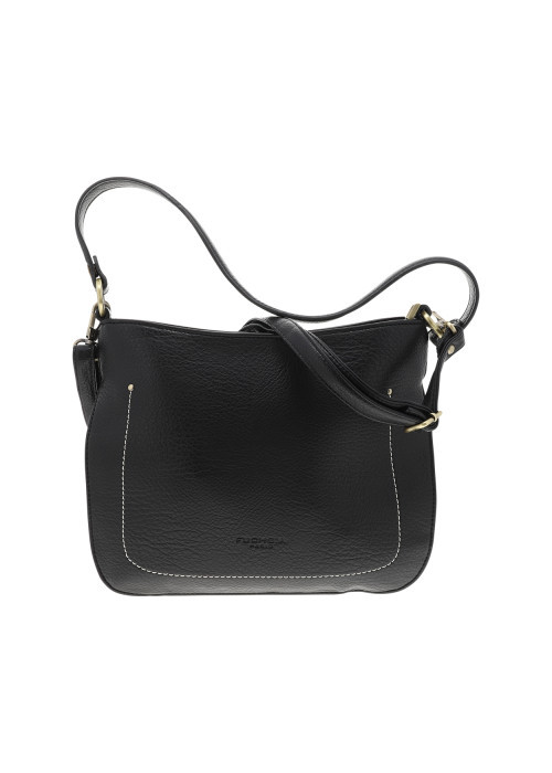 Sac à bandoulière noir en simili-cuir grainé et fermeture zippée