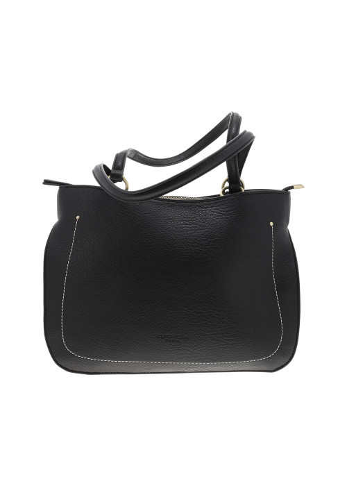 Sac à bandoulière noir en simili-cuir grainé et...