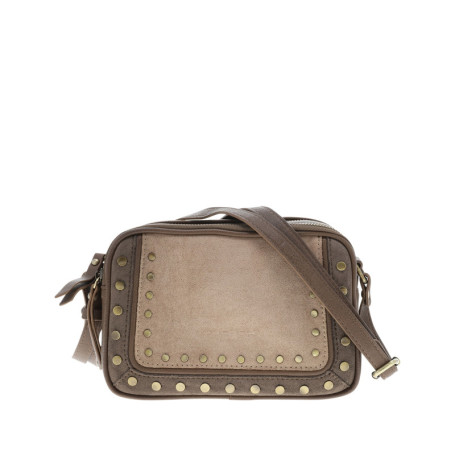 Sac à bandoulière taupe bi-matière orné de...