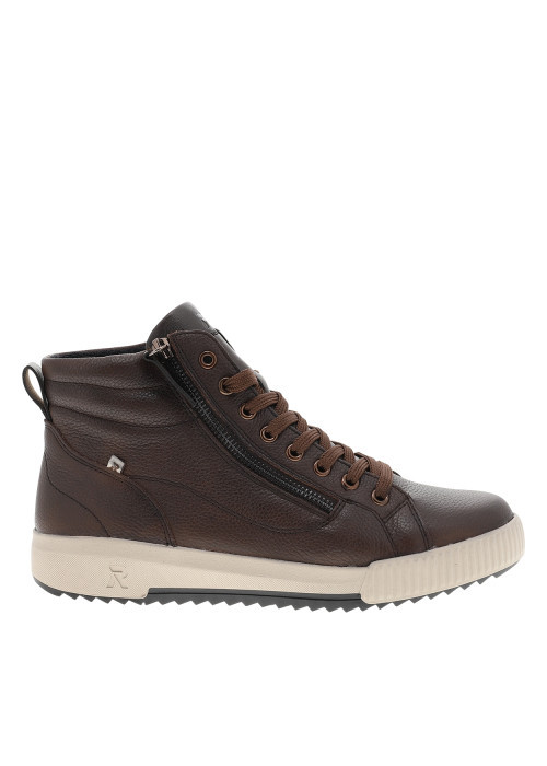 Bottines en cuir grainé chocolat munies de lacets et d'un zip latéral
