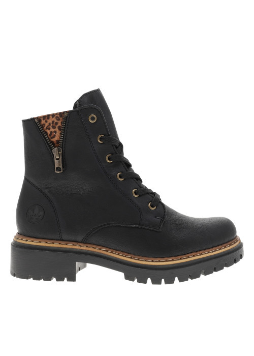 Bottines noires à talon décroché bas ornées d'un empiècement léopard