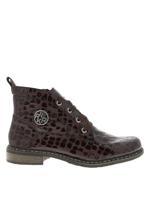 Bottines marron à talon décroché bas pourvues de lacets et d'un zip latéral