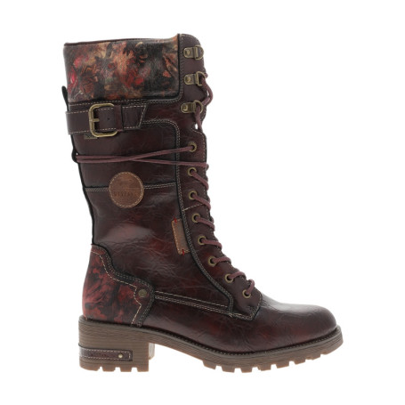 Bottes montantes bordeaux à talon décroché bas...