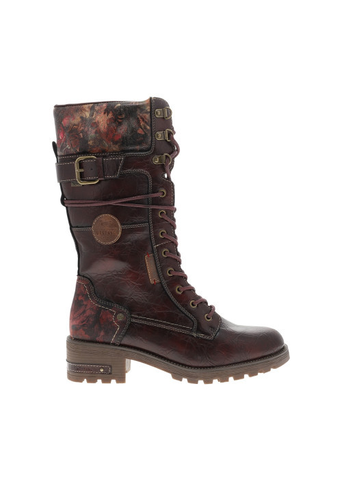 Bottes montantes bordeaux à talon décroché bas...