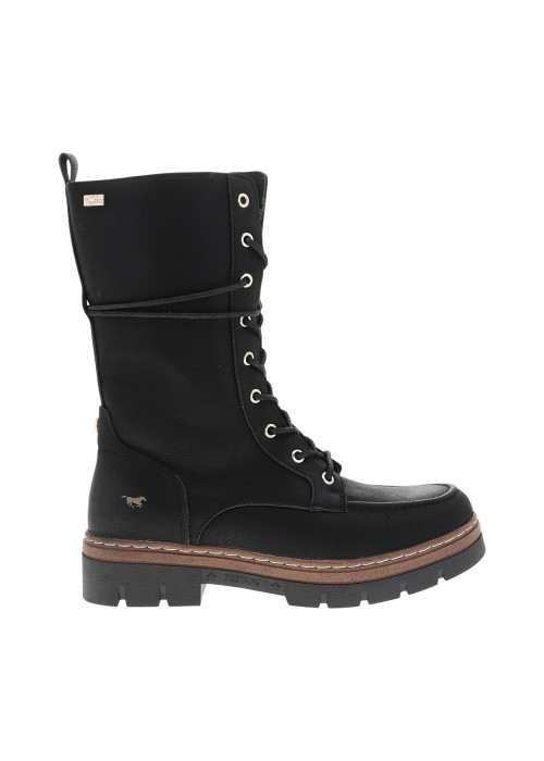 Bottines noires à talon plat pourvues d'une fermeture zippée et de lacets ronds