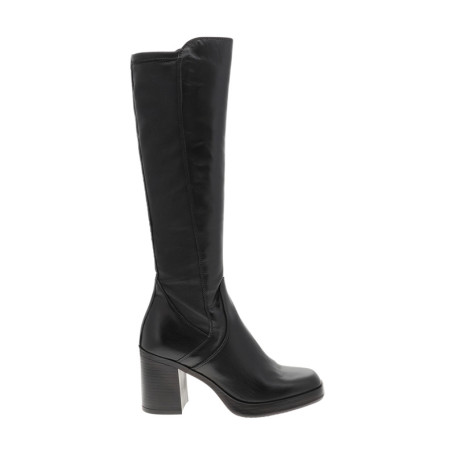 Bottes en cuir noires à talon décroché haut...