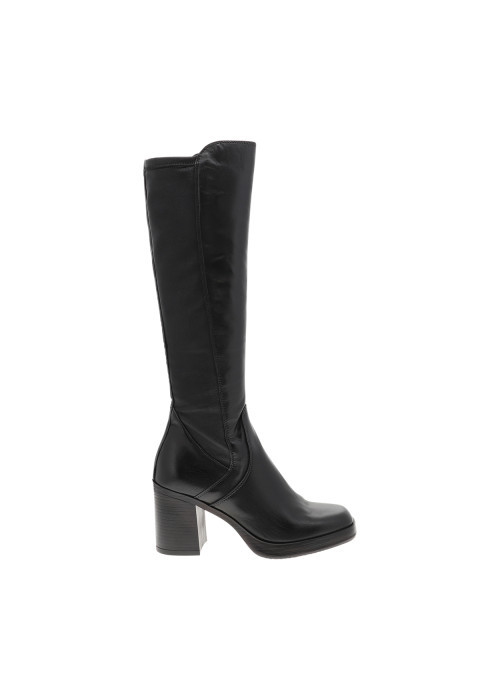 Bottes en cuir noires à talon décroché haut pourvues d'une fermeture zippée