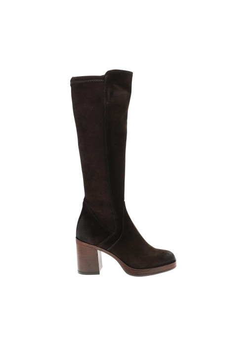 Bottes en cuir marron à talon décroché haut...
