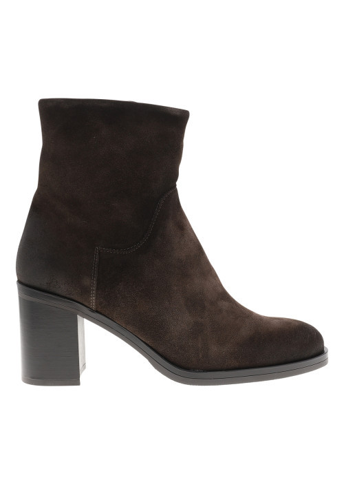 Bottines en cuir marron à talon décroché haut pourvues d'une fermeture zippée
