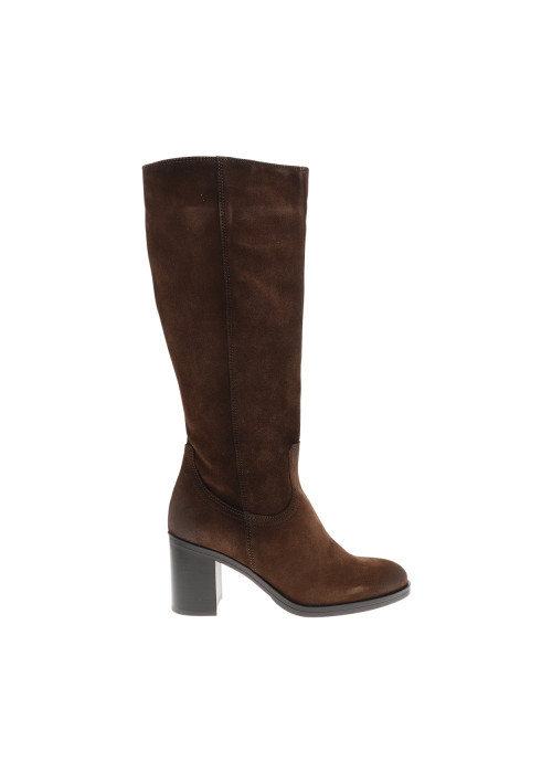 Bottes en cuir marron à talon décroché haut...
