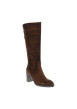 Thumbnail Bottes en cuir marron à talon décroché haut pourvues d'une fermeture zippée - Image 2