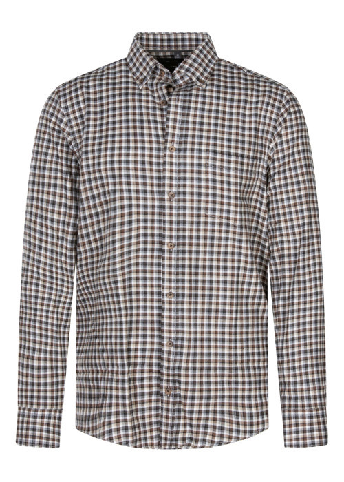 Chemise en coton marron à carreaux pourvue d'une coupe droite