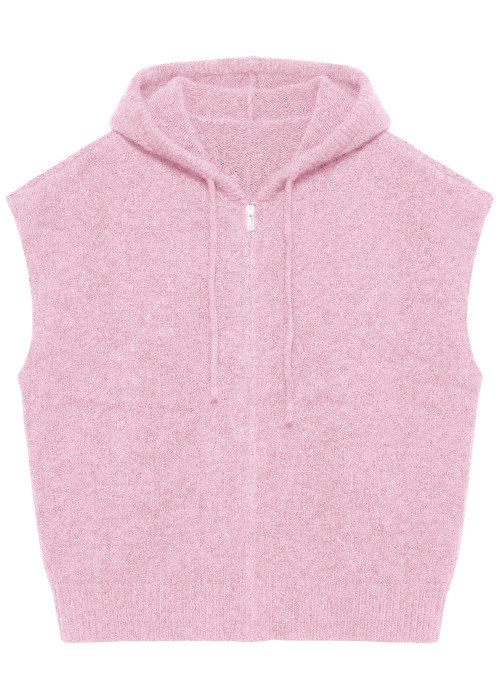 Gilet sans manches zippé rose pâle pourvu d'une capuche et d'une coupe droite