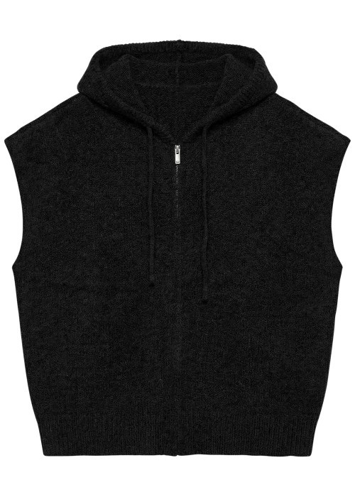 Gilet sans manches zippé noir pourvu d'une capuche et d'une coupe droite