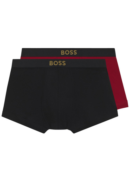 Lot de 2 boxers classiques en coton noir et rouge unis avec une coupe ajustée