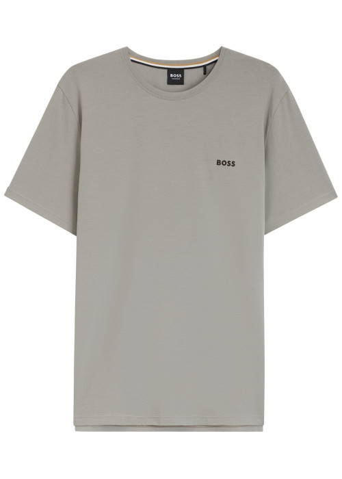 T-shirt en coton gris uni avec une coupe droite...