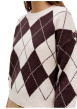 Thumbnail Pull jacquard marron et beige à motifs losanges muni d'une coupe droite - Image 4