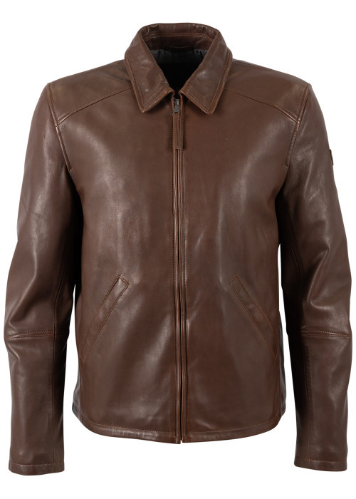 Blouson en cuir de mouton marron pourvu de 2...