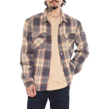 Chemise bleue et beige à carreaux avec une...