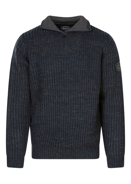Pull bleu marine en maille chinée doté d'un col camionneur à coupe droite