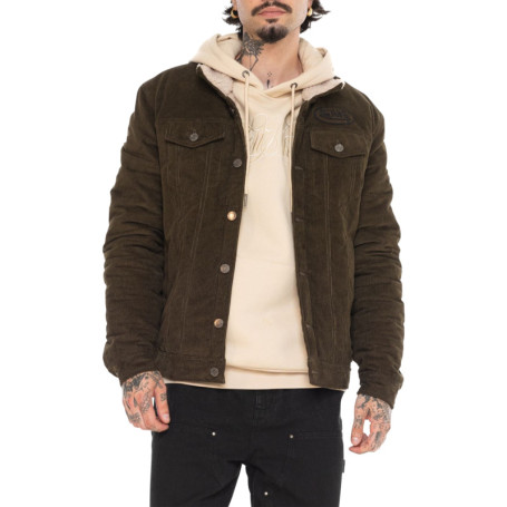 Blouson en coton kaki uni en velours côtelé...