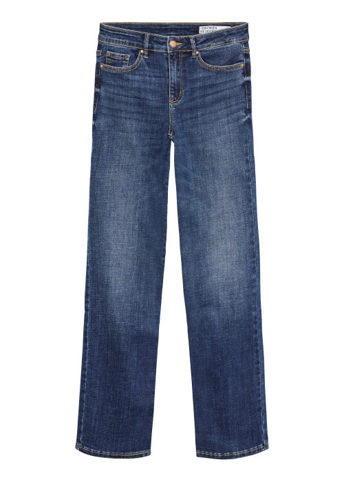 Jean en coton mélangé bleu foncé délavé muni de...