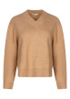 Thumbnail Pull à col V beige en maille épaisse pourvu de manches longues