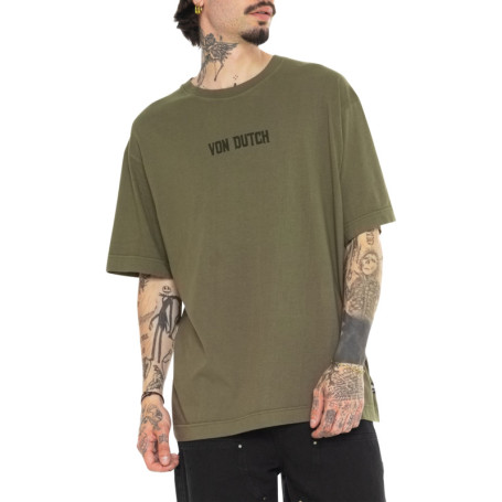 T-shirt en coton kaki avec un imprimé moto au...