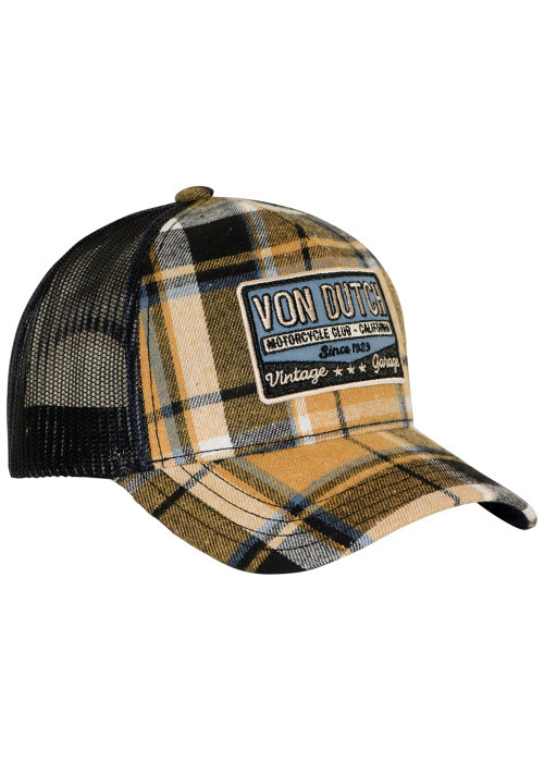 Casquette snapback jaune et bleue à carreaux en...