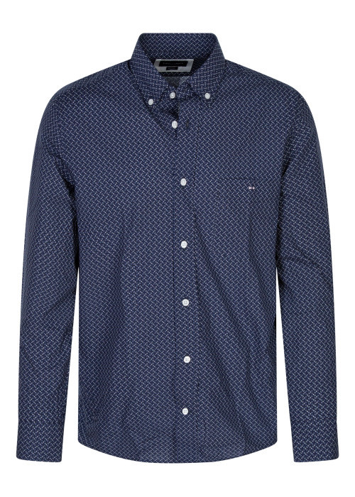 Chemise en coton marine à coupe droite pourvu d'un col à revers