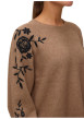 Thumbnail Pull brun orné de broderies florales aux épaules à coupe droite - Image 3