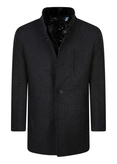 Manteau anthracite à coupe droite pourvu d'un col montant avec doublure amovible